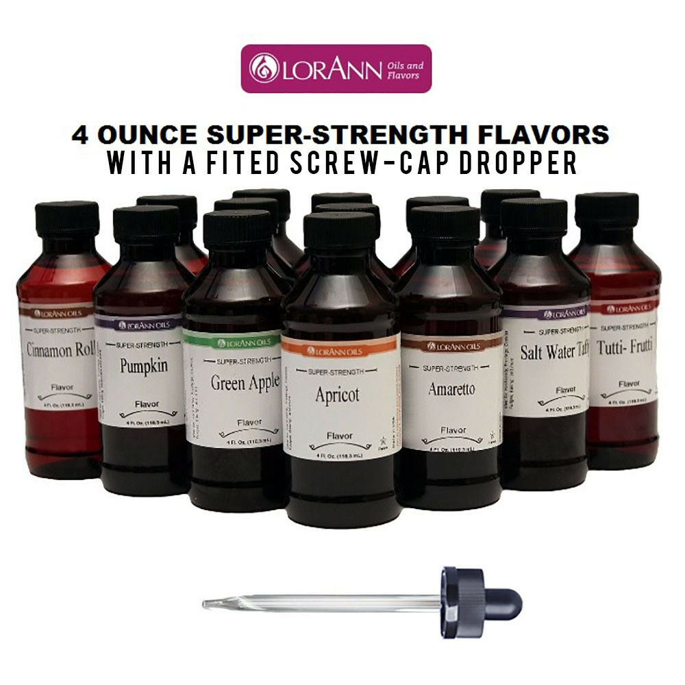 Lorann 4 Oz Super Strength Flavors, Oils, Four Ounce With Fitted Glass Dropper