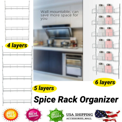 Metal Wall Mount 4-6 Tier Spice Herb Jar Rack Metal Kitchen Door Wire Organizer