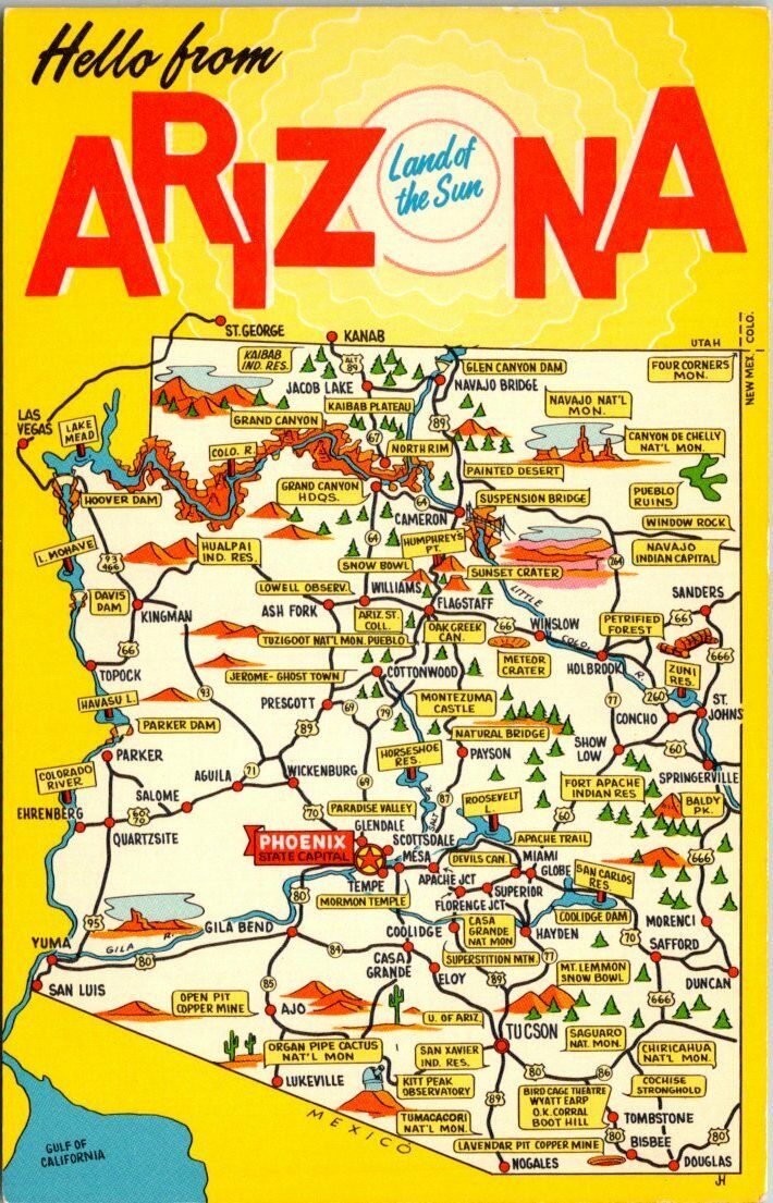 Hello from Arizona Land of Sun Old Postcard Posted 1969 C12