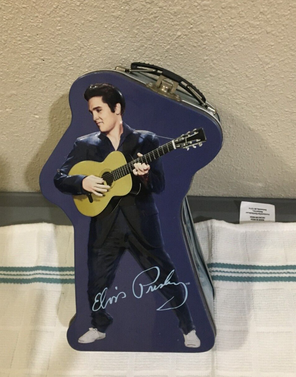 Elvis Presley Blue Tin Tote Latches On Top W/handle