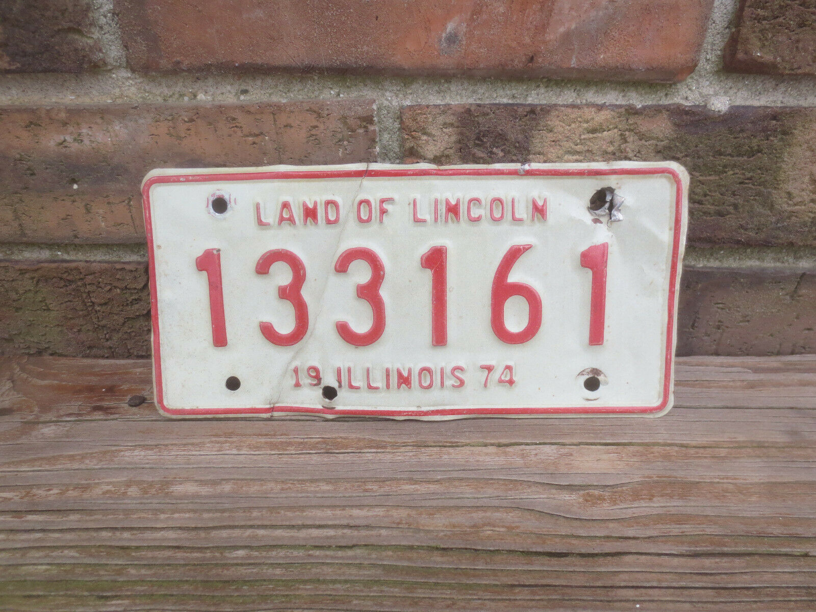 Vintage Used Original 1974 Illinois Motorcycle ? License Plate #133161 Lincoln