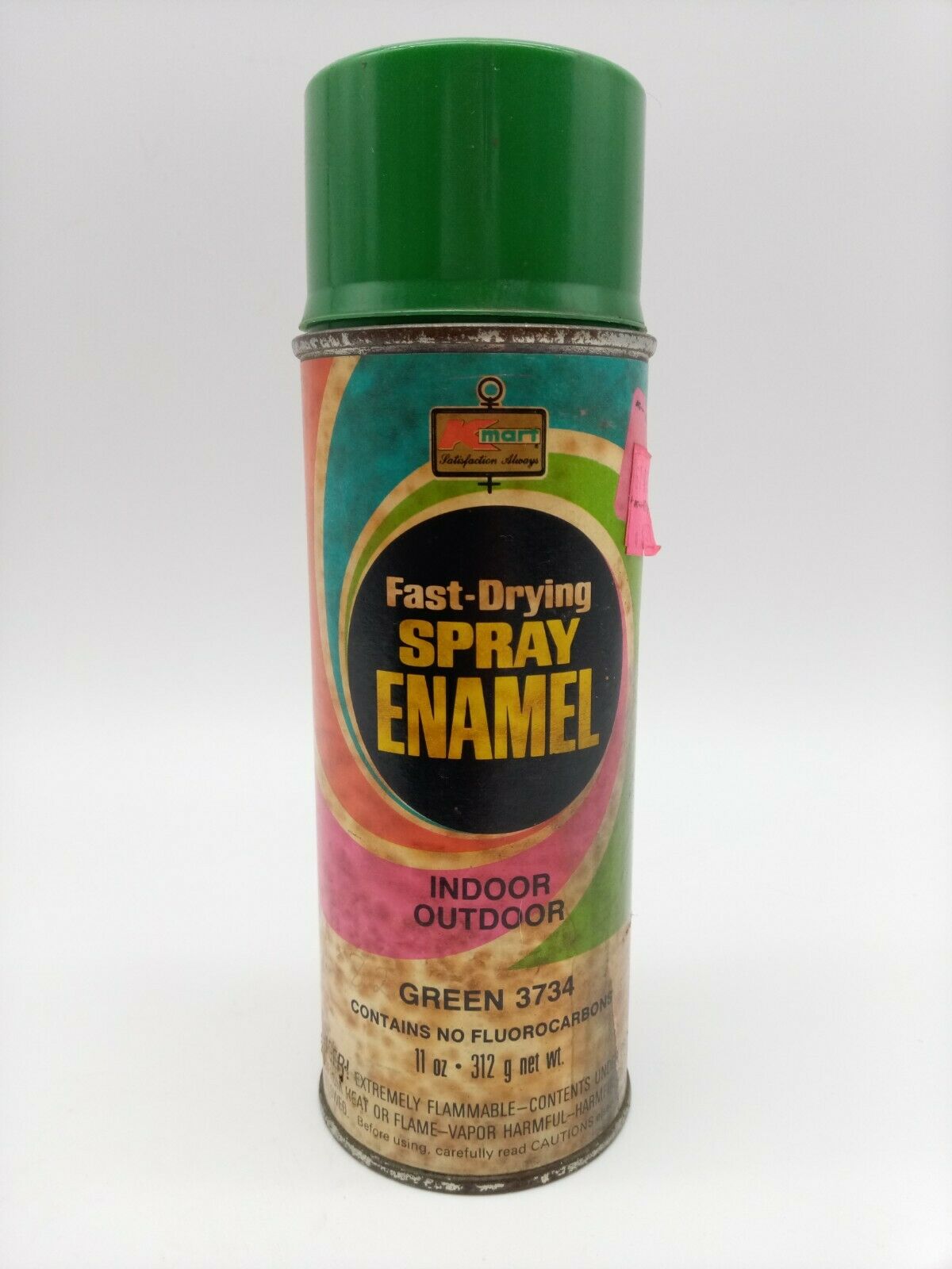 Vtg K-Mart Spray Paint Can Green 3734 Fast Dry Enamel Paper Label Décor empty