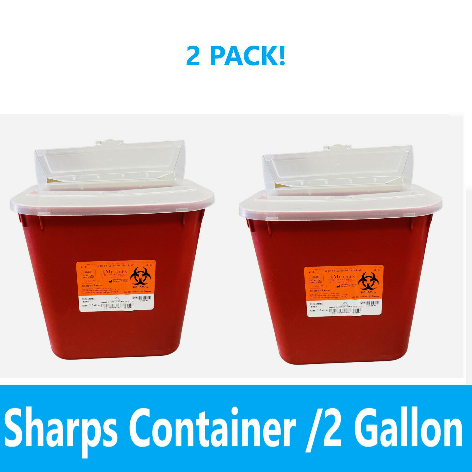 Sharps Container 2 Gallon Biohazard Needle Disposal Doctor Tattoo - 2 PACK