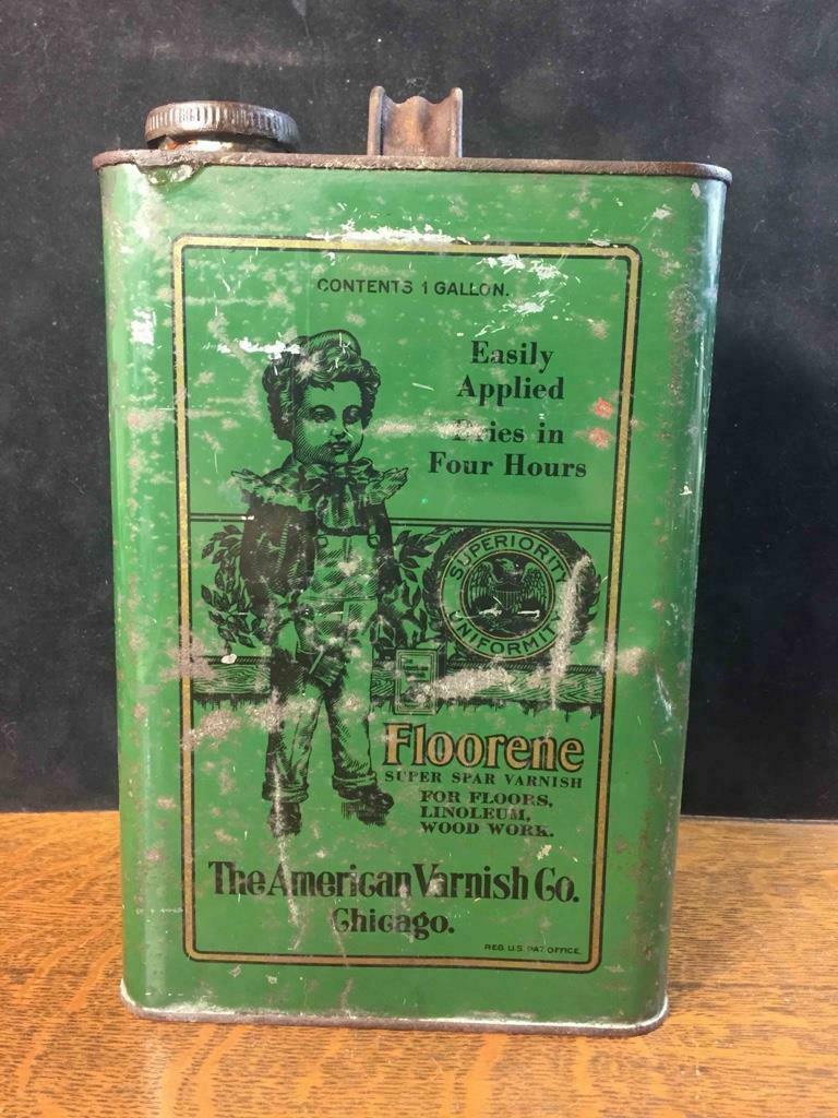 Antique Floorene American Varnish Co. One Gallon Metal Advertising Can Tin Empty