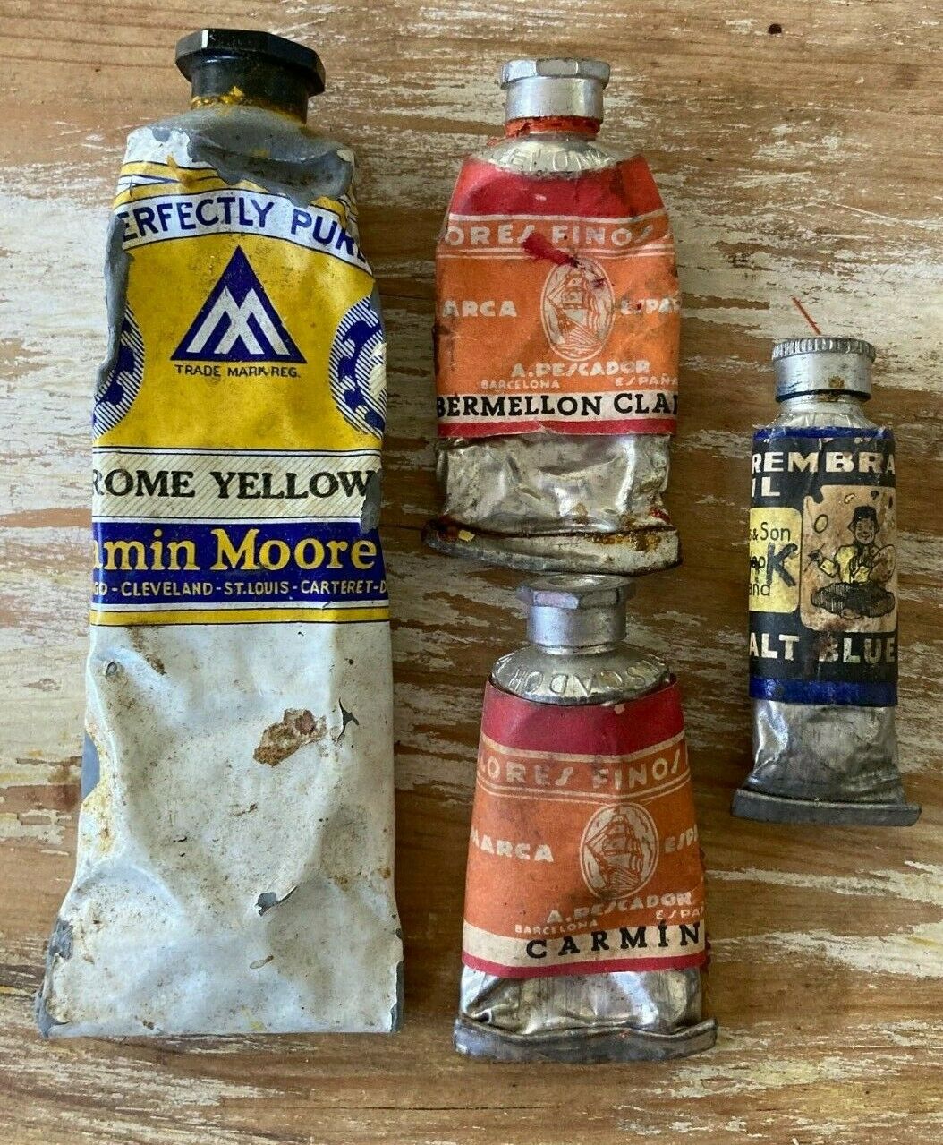 Vintage Used Tubes Of Oil Paint Benjamin Moore Pescador Rembrandt 1920's 1930's