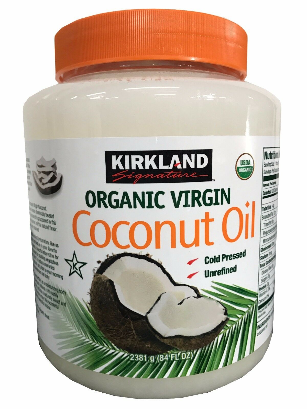 Kirkland Organic Virgin Coconut Oil Unrefined Cold Pressed Chemical Free 84 Oz