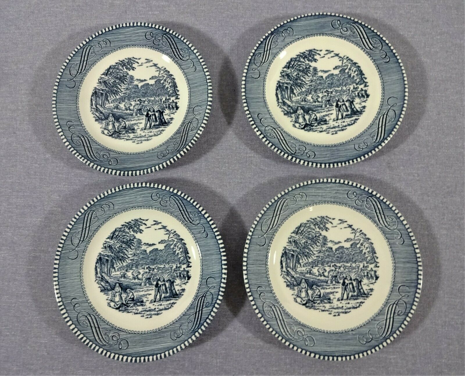 Royal Currier & Ives, Set Of Four Harvest Bread Plates, Mint Condition