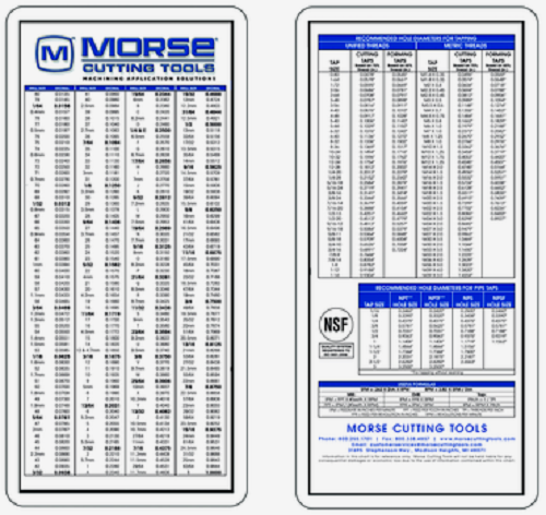 Morse Decimal Machinist Plastic Pocket Chart Drill Guide 20412 Tb