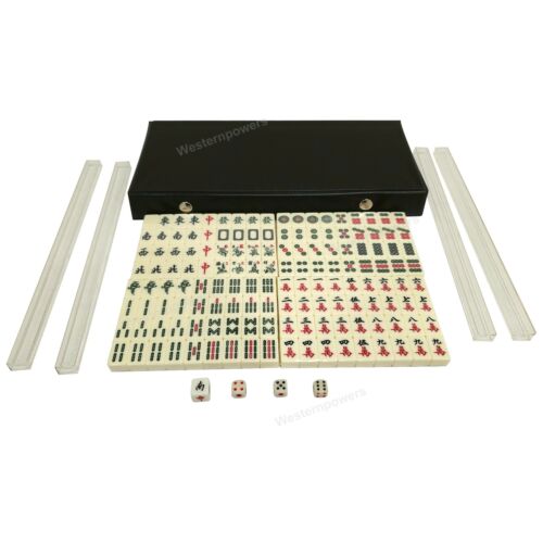 Portable Mahjong Set 144 Tiles Mah-jong With Case Dices Indicator Game All Set