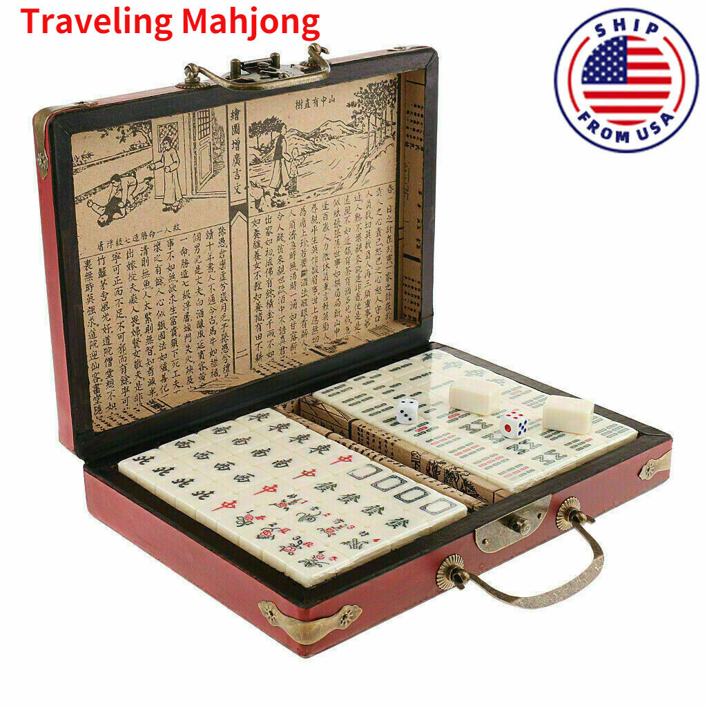 Chinese Mahjong Set 144 Numbered travel Majiang MahJongg  Case With instructions