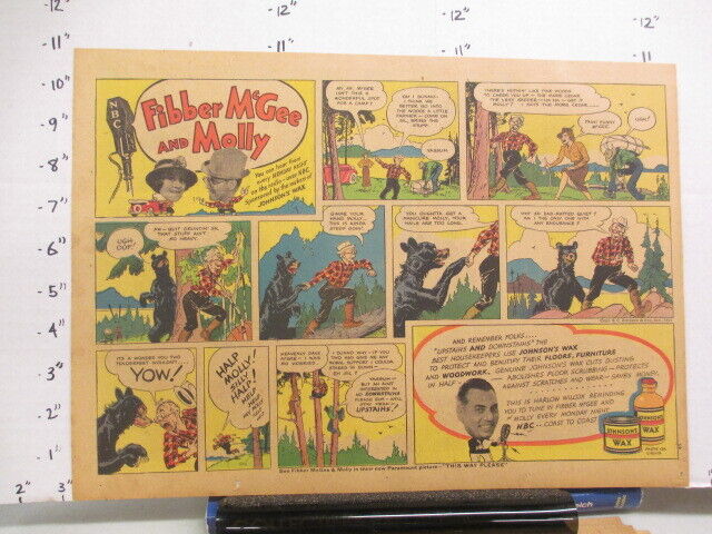 Newspaper Ad 1937 Fibber Mcgee Molly Nbc Radio Johnson's Wax Harlan Wilcox Bear