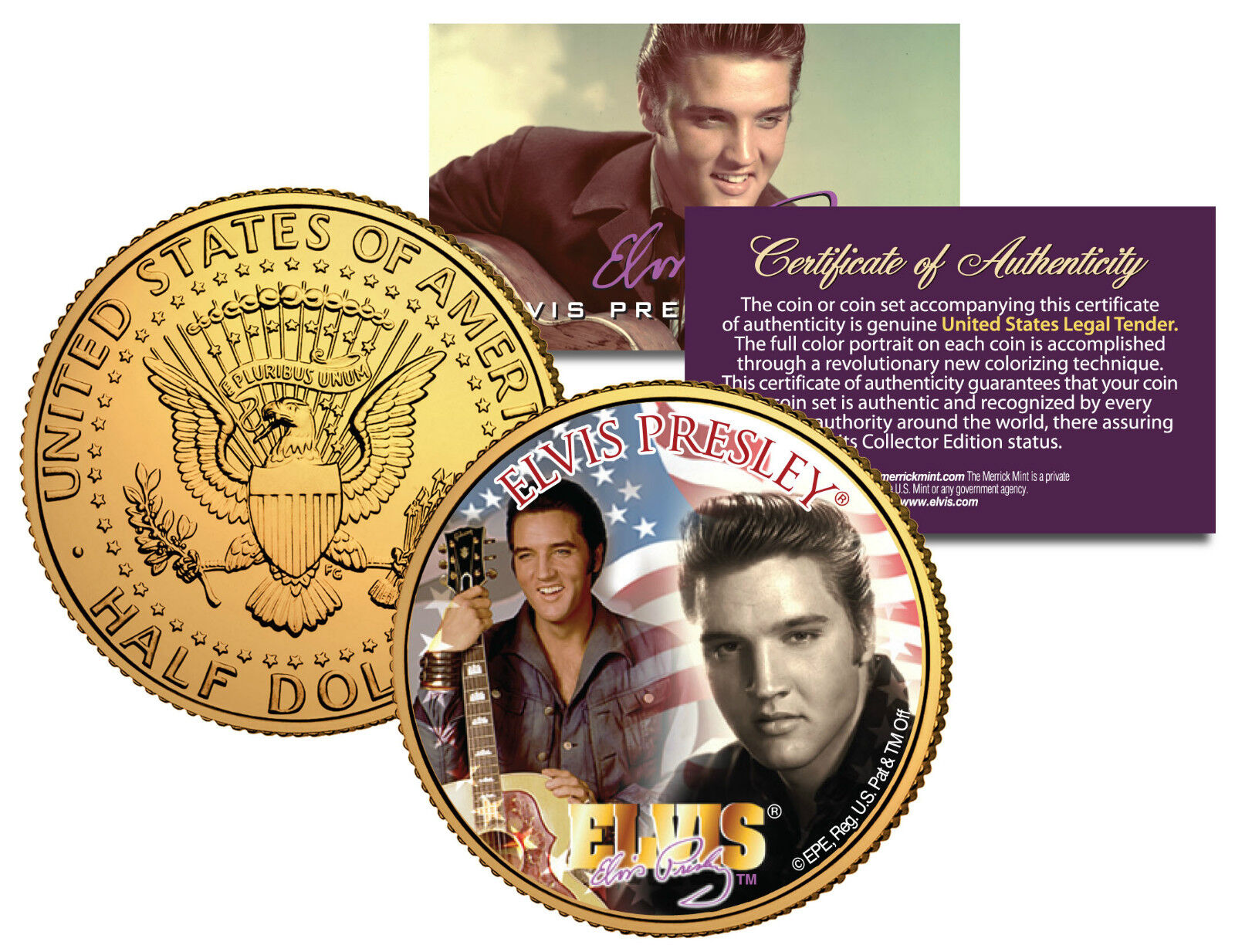 Elvis Presley * Americana * Jfk Kennedy Half Dollar U.s. Coin 24k Gold Plated