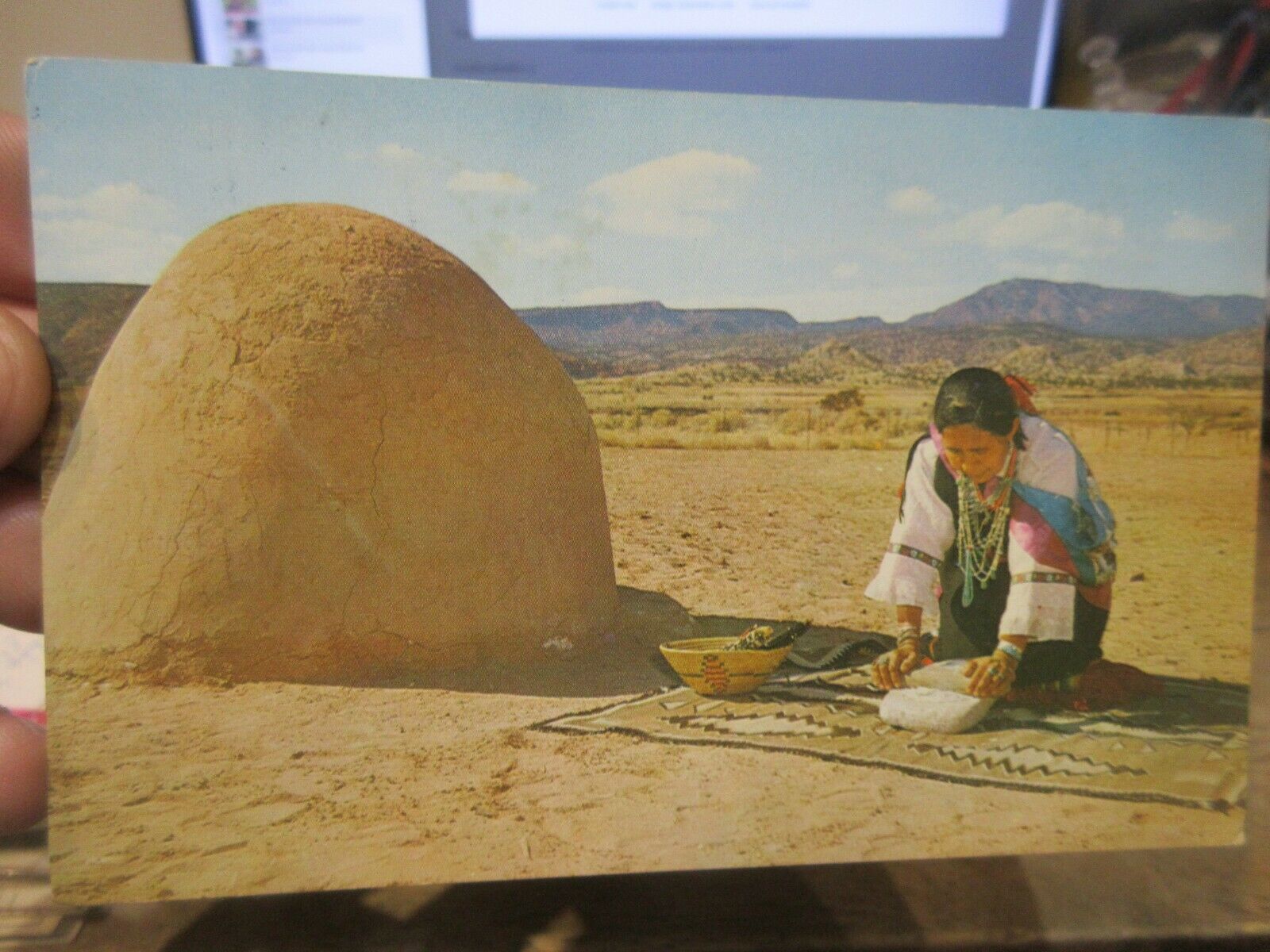 Vintage Old Arizona Postcard Cameron Indian Grinding Corn Maize Woman Oven Bread