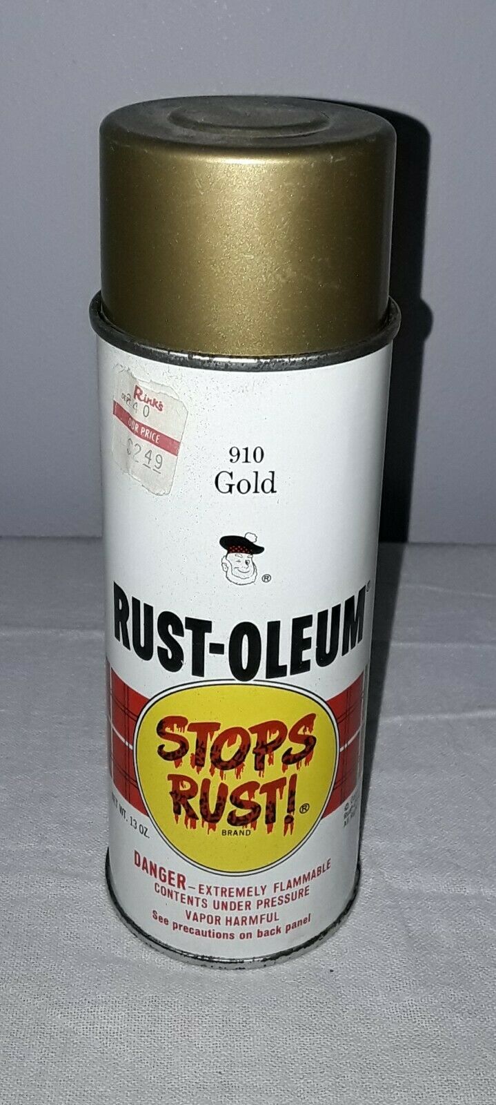 VINTAGE RUST-OLEUM SPRAY PAINT CAN 910 GOLD 1972