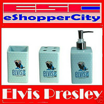 Elvis Presley Ceramic 3 pc Bathroom Set, New Tumbler Soap Dispenser