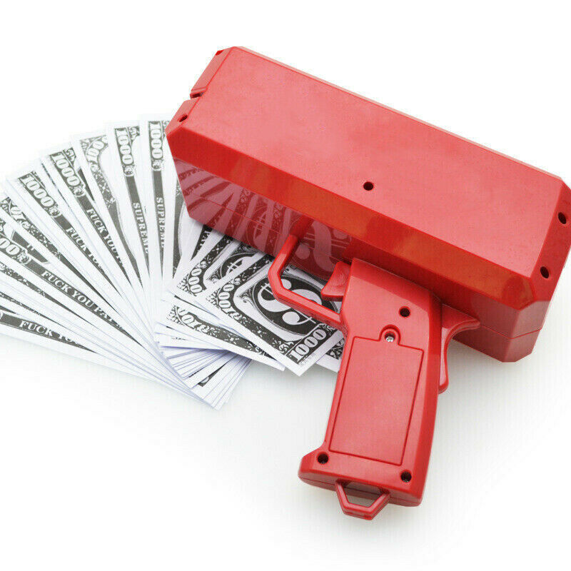 Cash Cannon Money Gun April Fool W/100pcs Replica Toy Bills Beach Party Fun Red